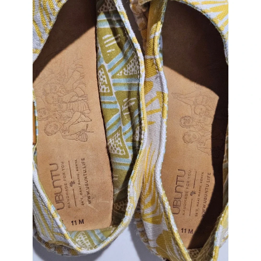Ubuntu Life Mens 11 Yellow Tropical Palm Leaf Canvas Espadrille Slip On Flats